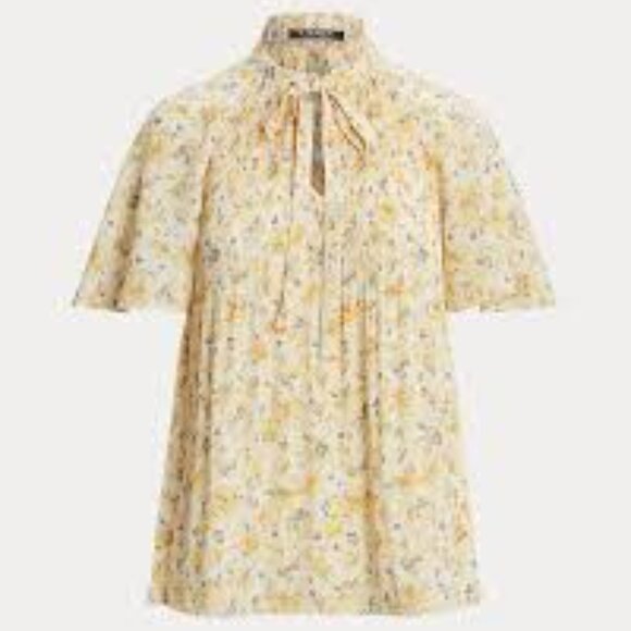 $ 135 Lauren Ralph Lauren Women's Tie-Neck Flutter-Sleeve Blouse Floral Size XL - Picture 2 of 6